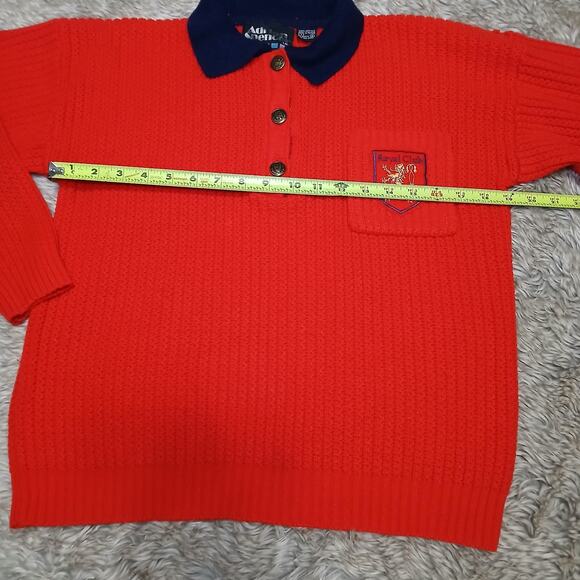 Adrian Spencer Vintage Red Knit Polo Sweater Crest Patch 80s Prep Rugby Style - Picture 4 of 8